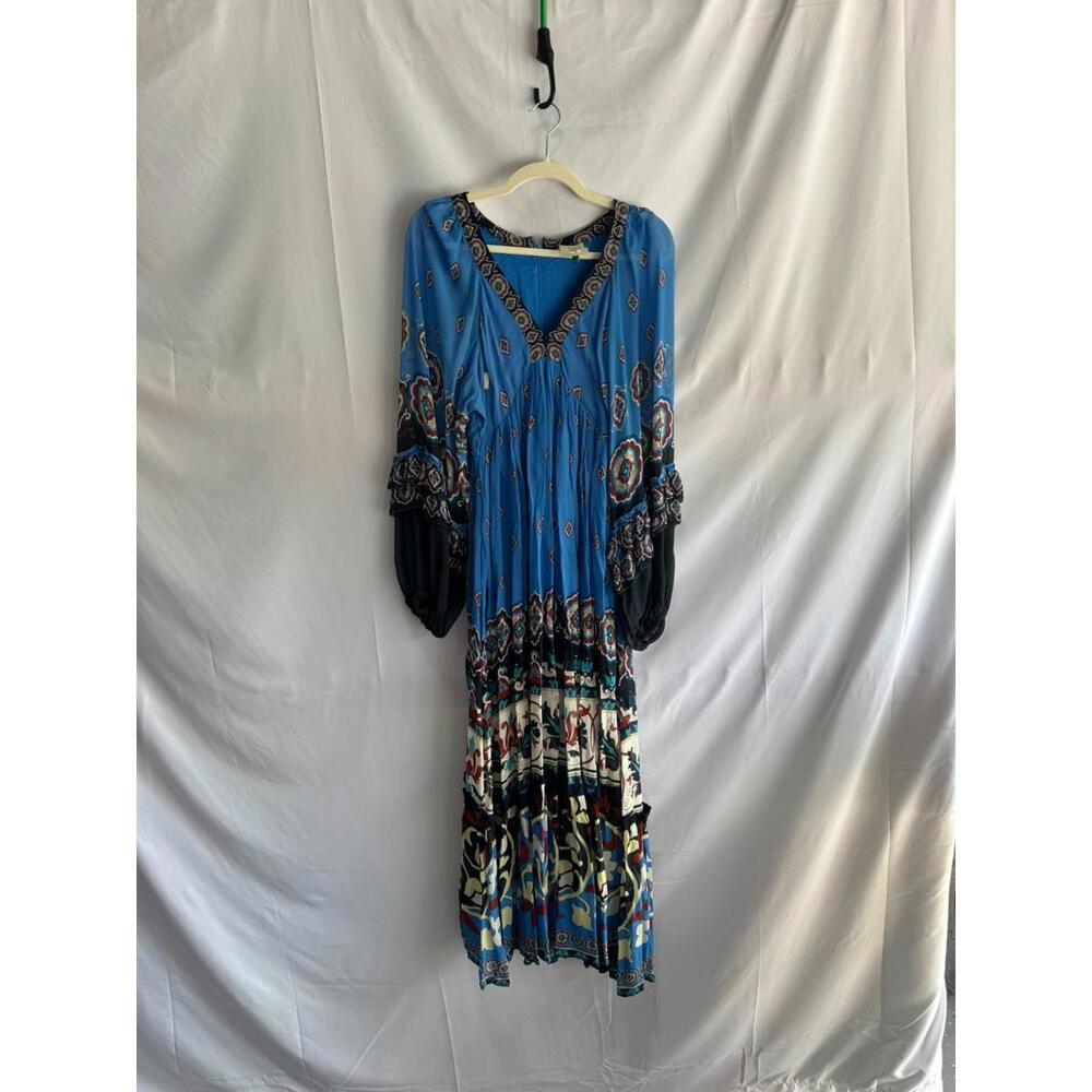 FARM Rio Anika Tiles Blue Maxi Dress Multicolor Size S Fabric Pull - Picture 4 of 14